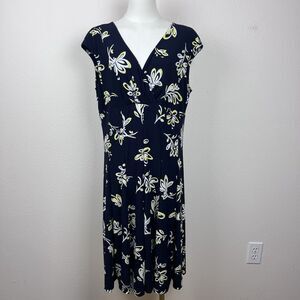 Lauren Ralph Lauren Dress Womens Sixteen Floral V Neck Office Pleated Black